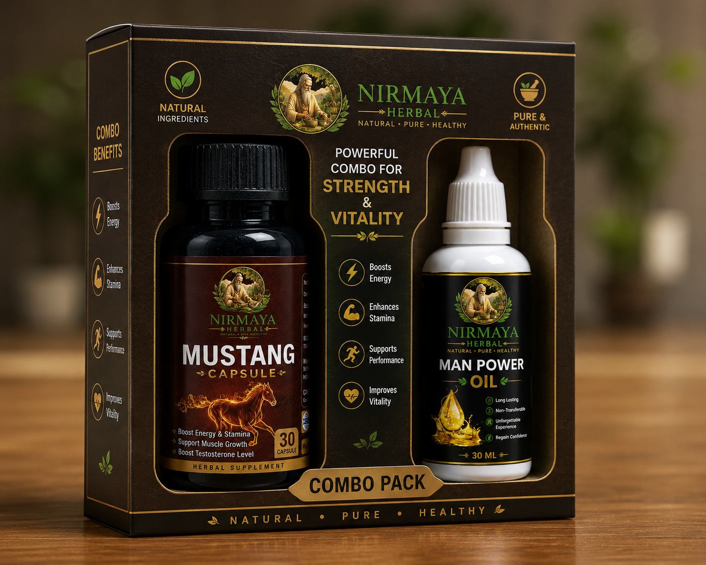 Nirmaya Herbal Mustang Capsule + Man Power Oil Combo Pack