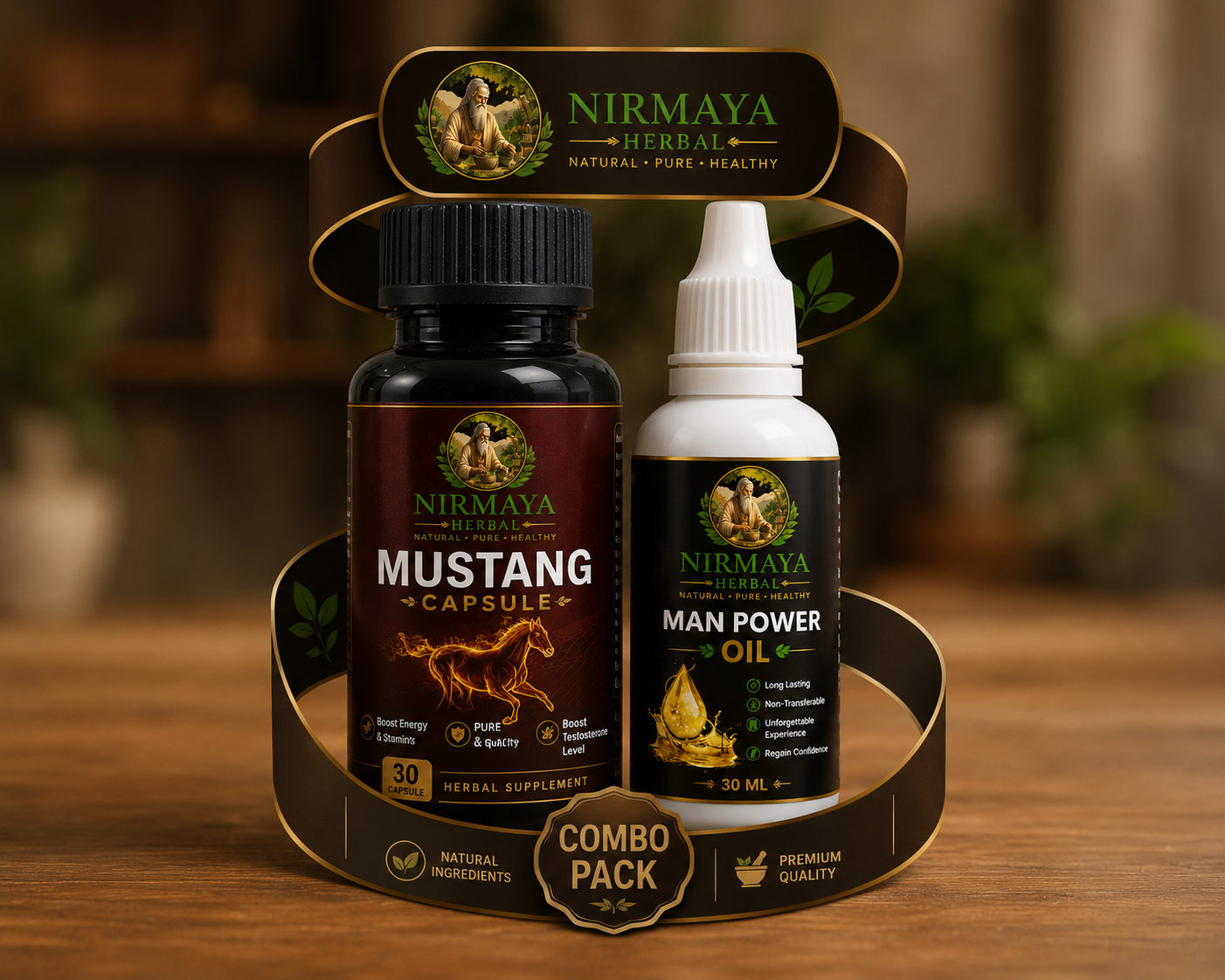 Nirmaya Herbal Mustang Capsule + Man Power Oil Combo Pack
