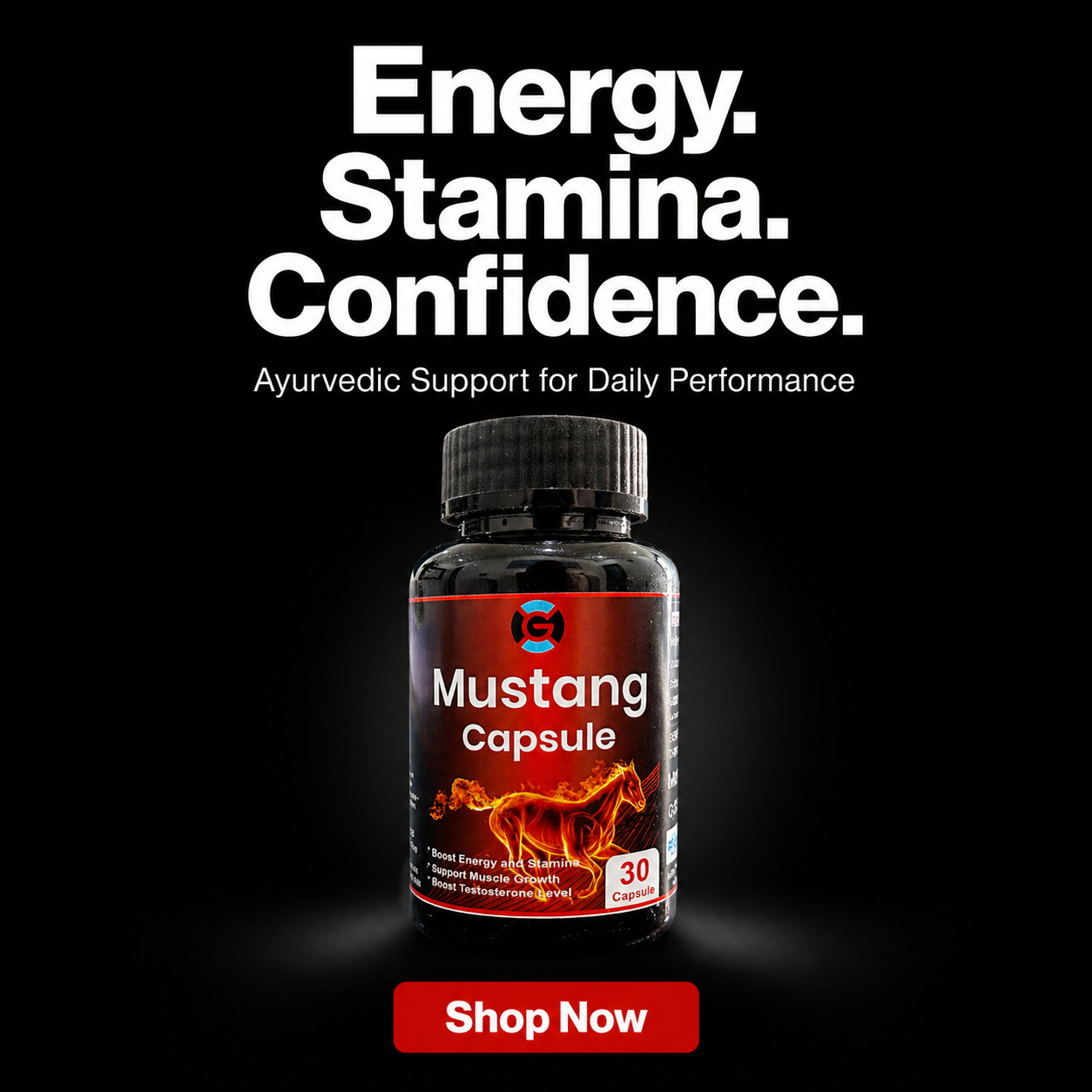 Mustang Capsule – Advanced Ayurvedic Energy & Stamina Support | Daily Performance Formula (30 Capsules)