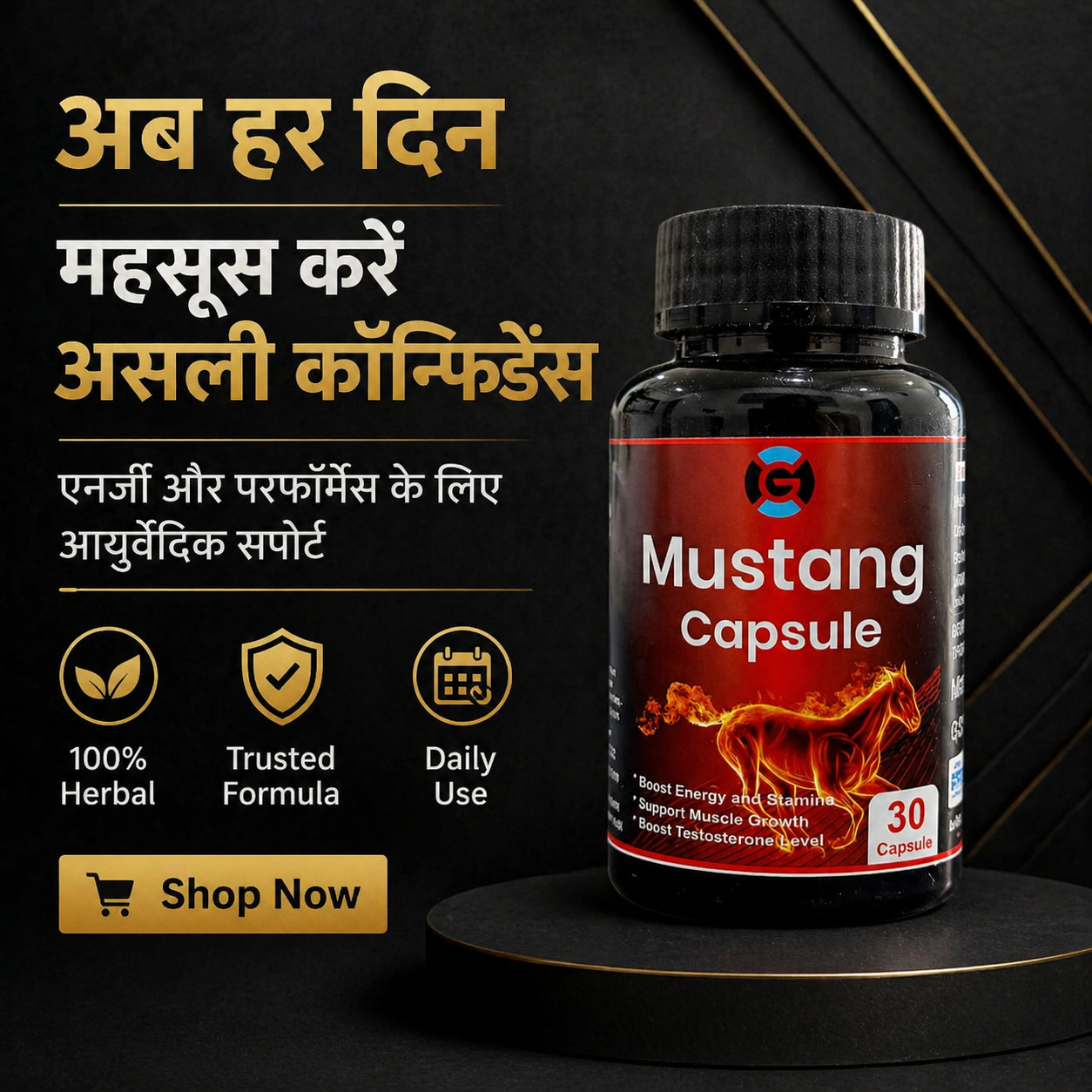 Mustang Capsule – Advanced Ayurvedic Energy & Stamina Support | Daily Performance Formula (30 Capsules)