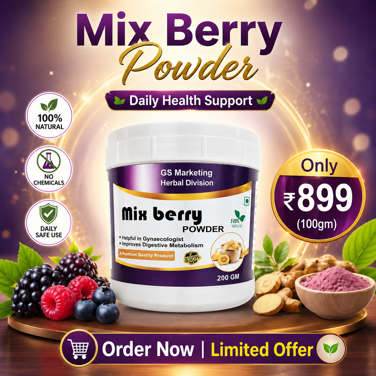 Mix Berry Powder for Women Wellness – Supports Digestion, Metabolism & Daily Health | 100gm | GS Marketing Herbal Division
