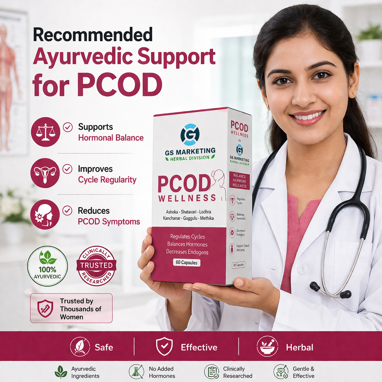 PCOD Wellness Capsule for Women – Hormone Balance, Regular Periods & Natural PCOD Support | Ayurvedic Formula | 60 Capsules