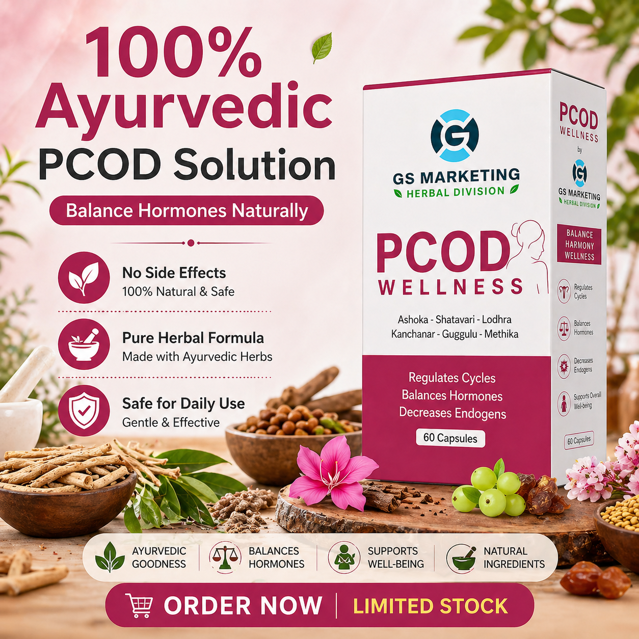 PCOD Wellness Capsule for Women – Hormone Balance, Regular Periods & Natural PCOD Support | Ayurvedic Formula | 60 Capsules