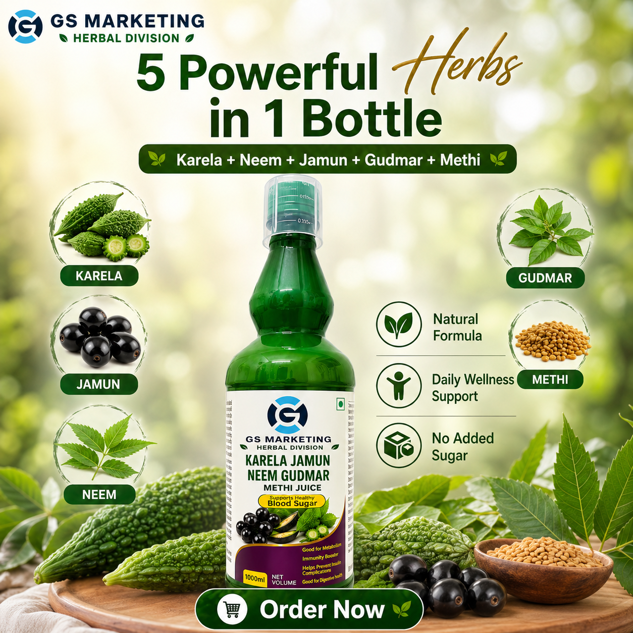 Karela Jamun Neem Gudmar Methi Juice – Ayurvedic Support for Blood Sugar Balance & Metabolism